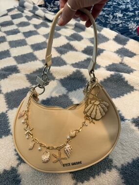 Steve Madden Cream Mini Hobo Bag with Beach Charm Chain